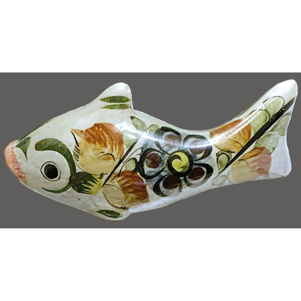 Vtg Tonala Fish Hand Painted Mexican Mexico Folk Art Pottery, 2 Sided 7.75"x3.5"